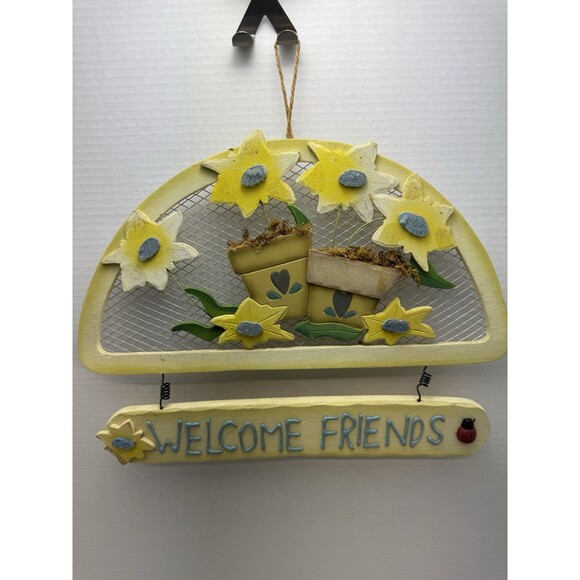 Door‎ Hanging Sign “ Welcome Friends” 3D Wooden Pastel Flowers Ladybug Summer - Picture 1 of 10